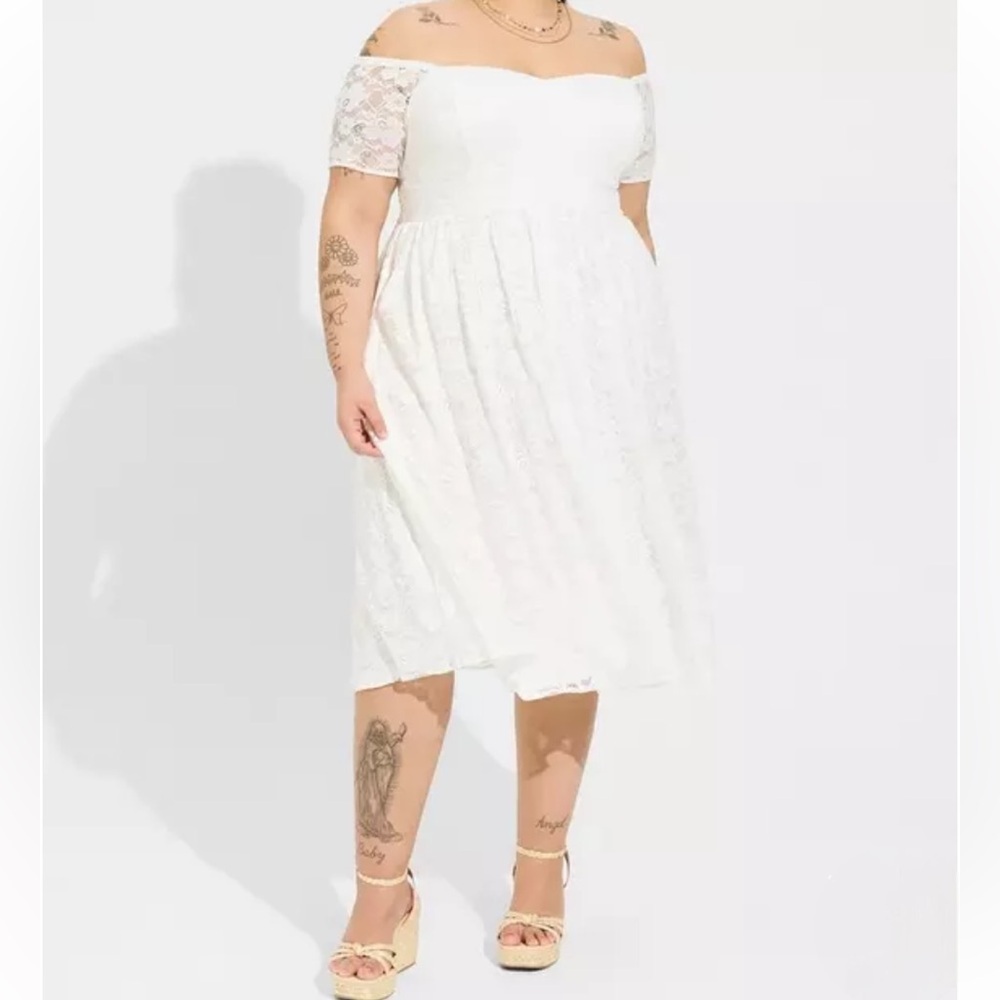 Torrid White Midi Lace Off The Shoulder Skater Dress Cloud Dancer Size 1X NWT